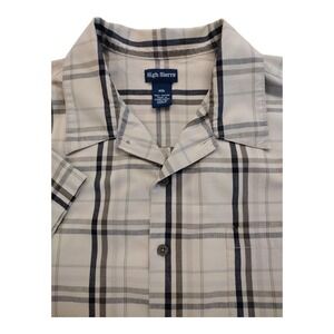 Men's High Sierra Short Sleeve Button Up Tan Navy Gray Plaid Shirt 2XL
